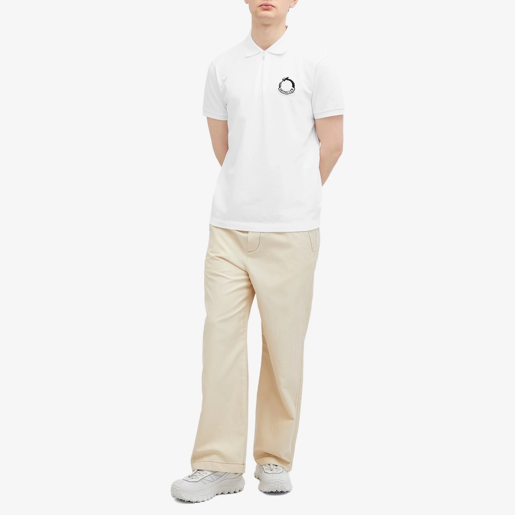 Moncler Men's Embroidered Dragon Piquet Polo White