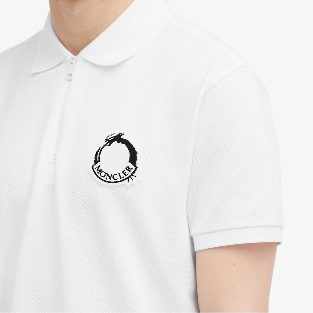 Moncler Men's Embroidered Dragon Piquet Polo White