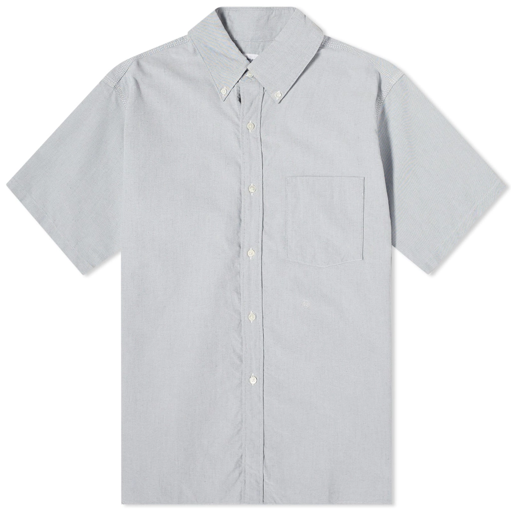 Nanamica Men's Short Sleeve Button Down Wind Shirt Greyish Navy