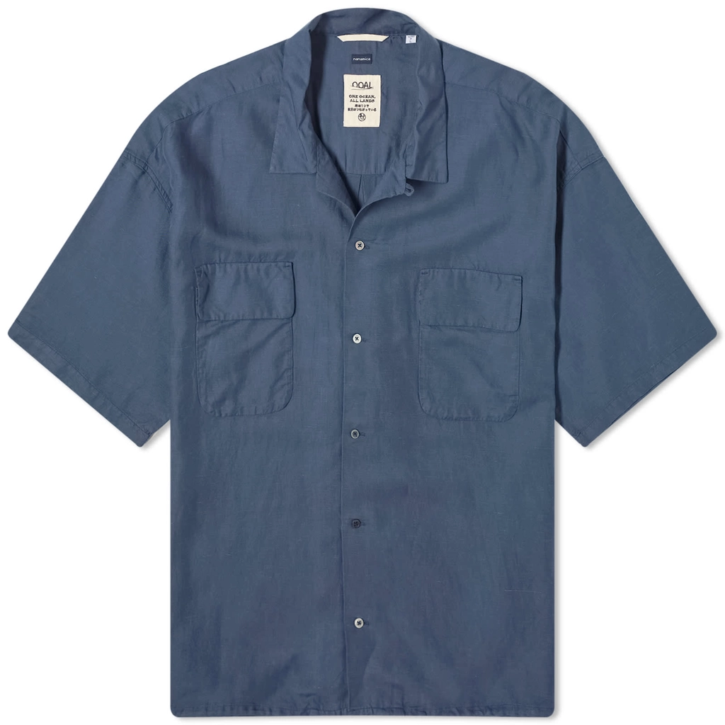 Nanamica Men's Open Collar Cupra Hemp Shirt Navy