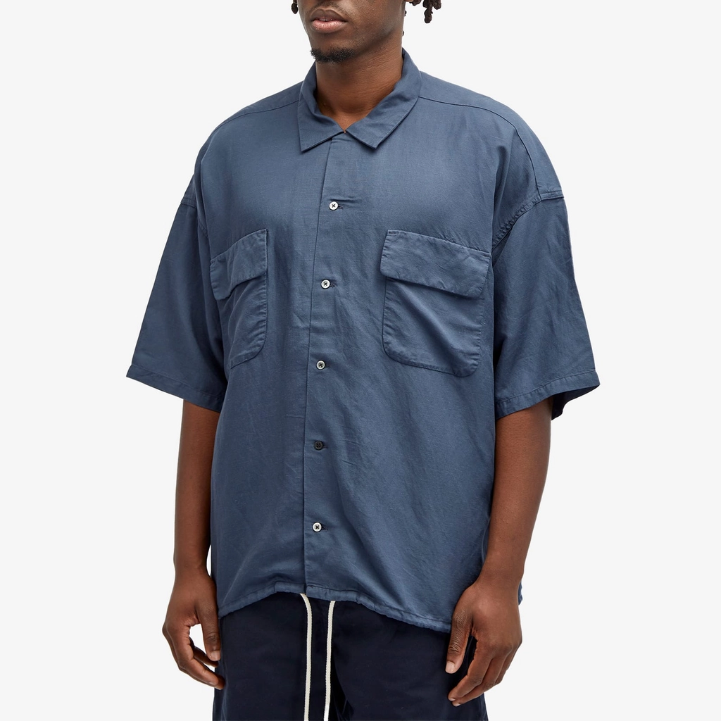 Nanamica Men's Open Collar Cupra Hemp Shirt Navy