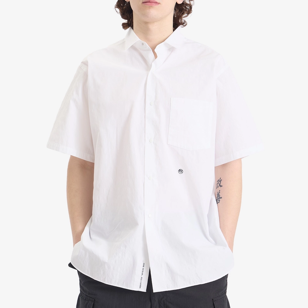Nanamica Men's Regular Collar Wind Short Sleeve Shirt Off White