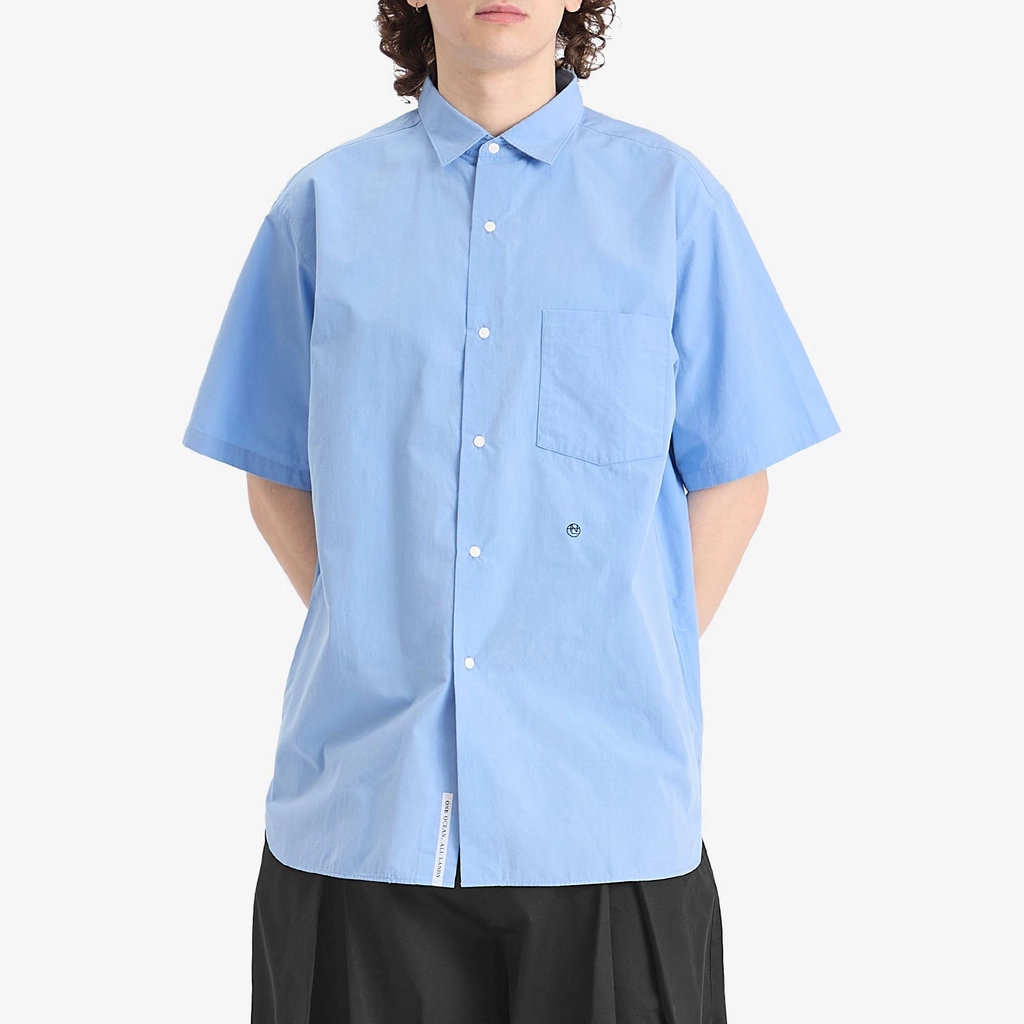 Nanamica Men's Regular Collar Wind Short Sleeve Shirt Sax