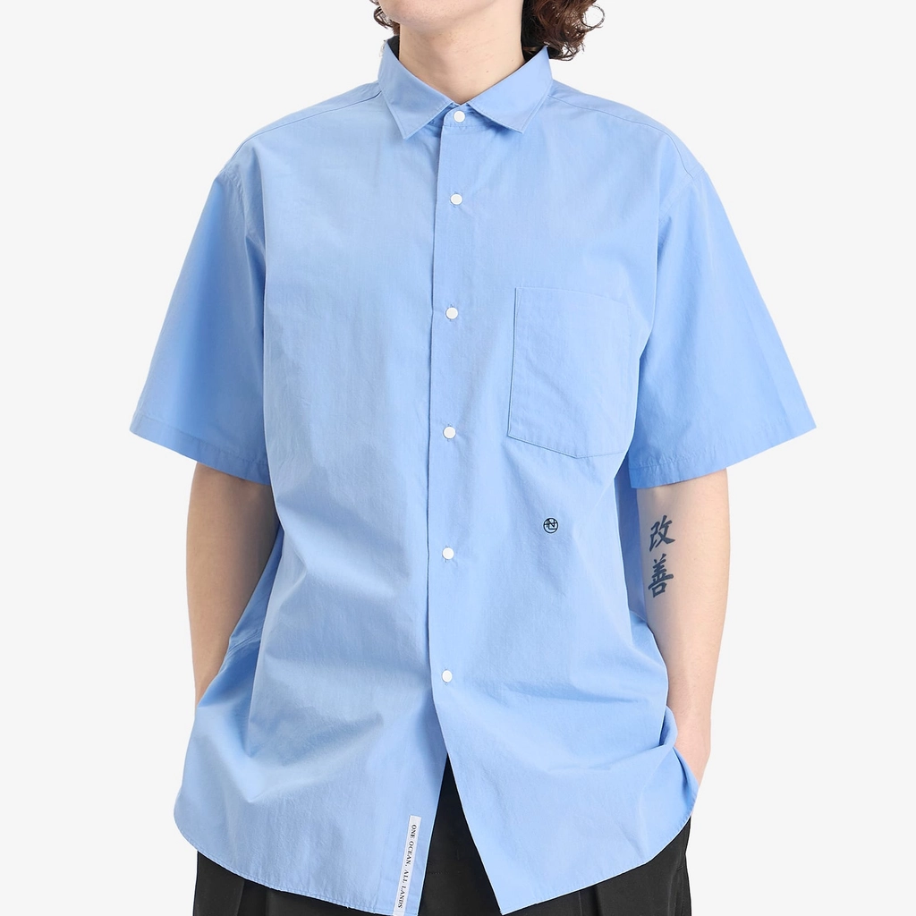 Nanamica Men's Regular Collar Wind Short Sleeve Shirt Sax