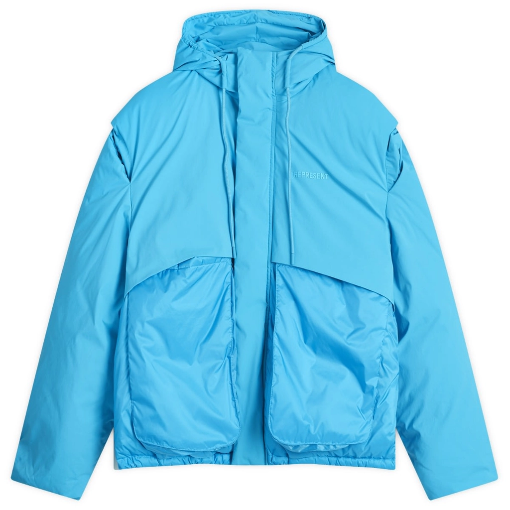 Represent Men's Layered Hooded Puffer Electric Blue