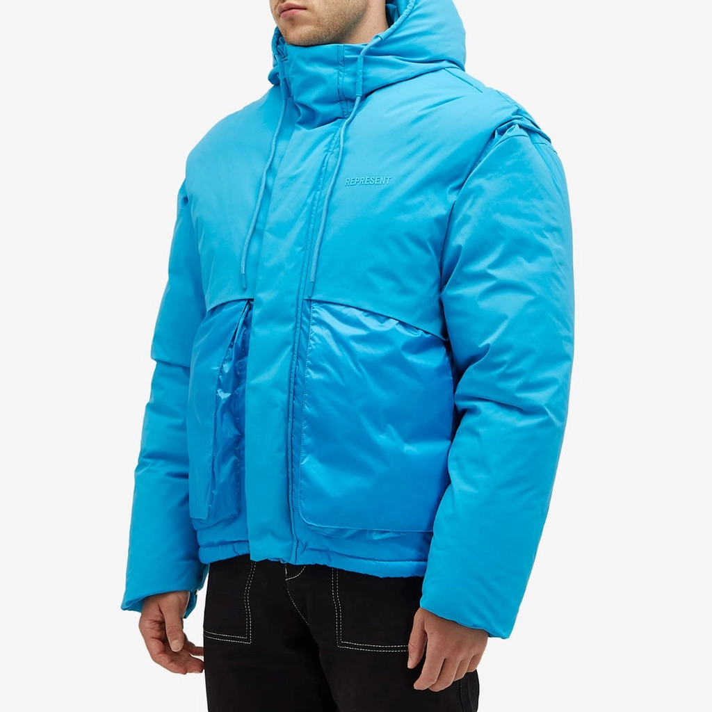 Represent Men's Layered Hooded Puffer Electric Blue