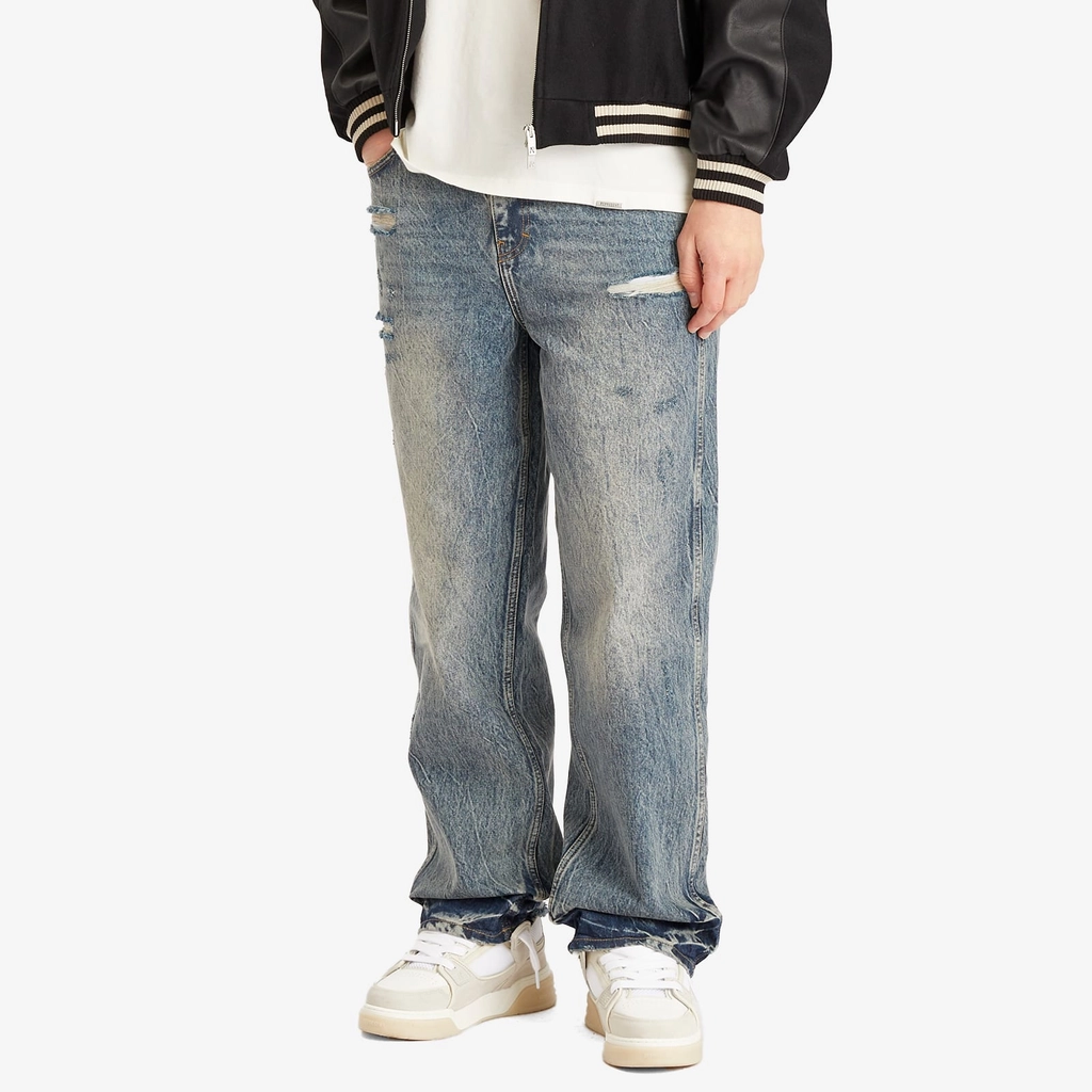 Represent Men's R3 Distressed Baggy Denim Blue/Cream
