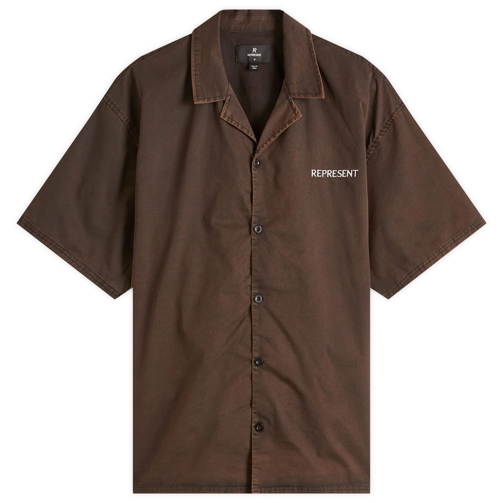 Represent Men's Script Camp Collar Shirt Burnt Black
