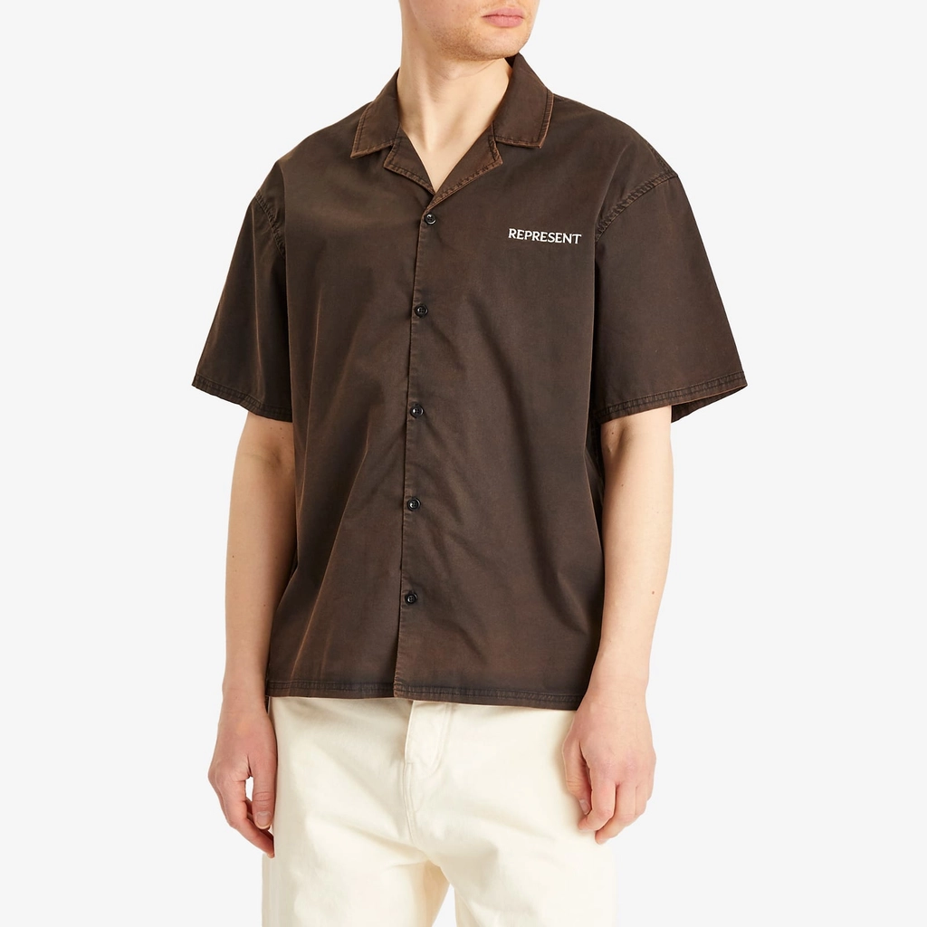 Represent Men's Script Camp Collar Shirt Burnt Black