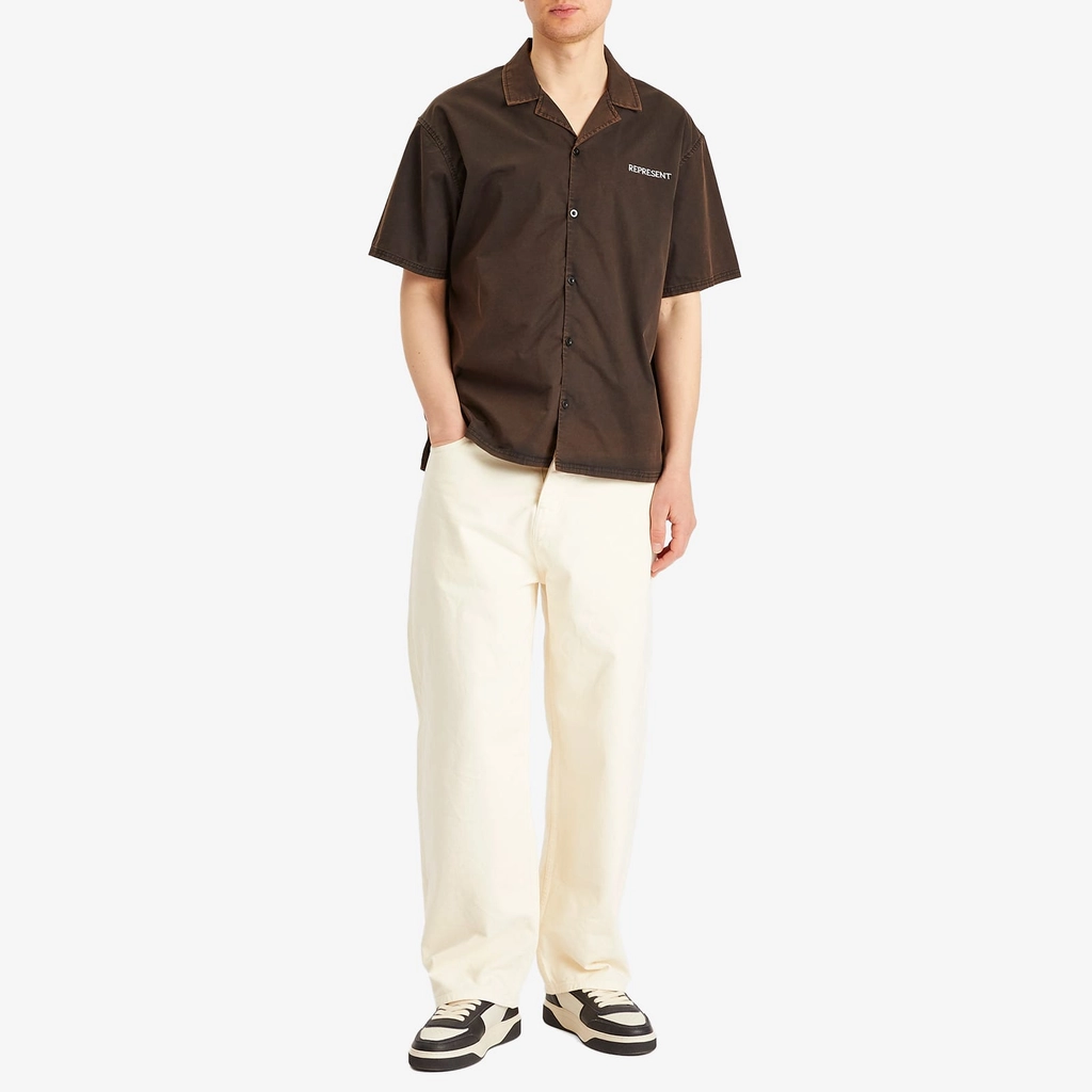 Represent Men's Script Camp Collar Shirt Burnt Black