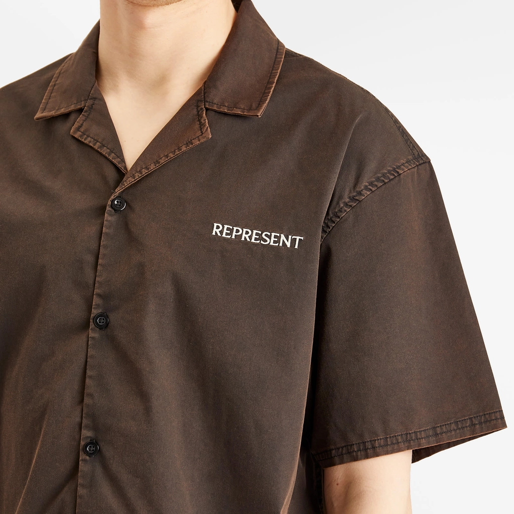 Represent Men's Script Camp Collar Shirt Burnt Black