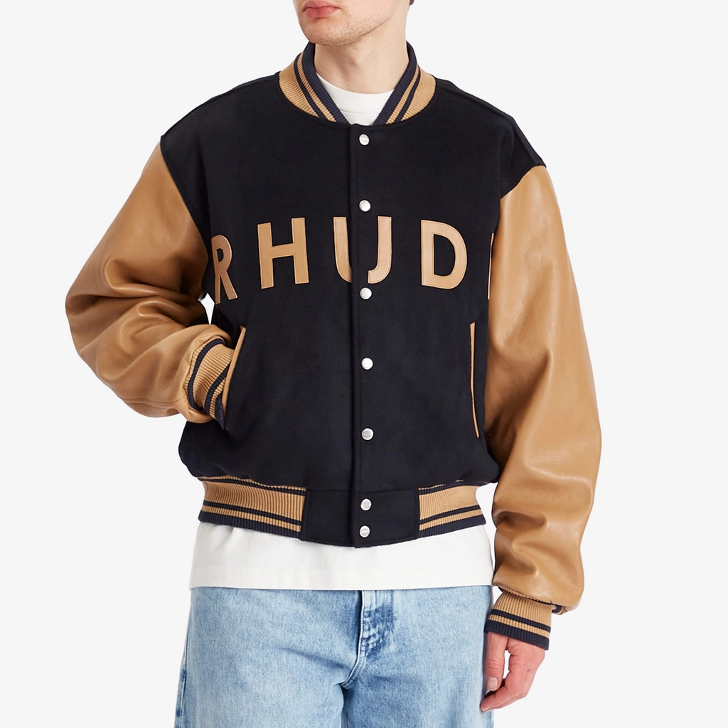 Rhude Men's Logo Varsity Jacket Navy/Camel