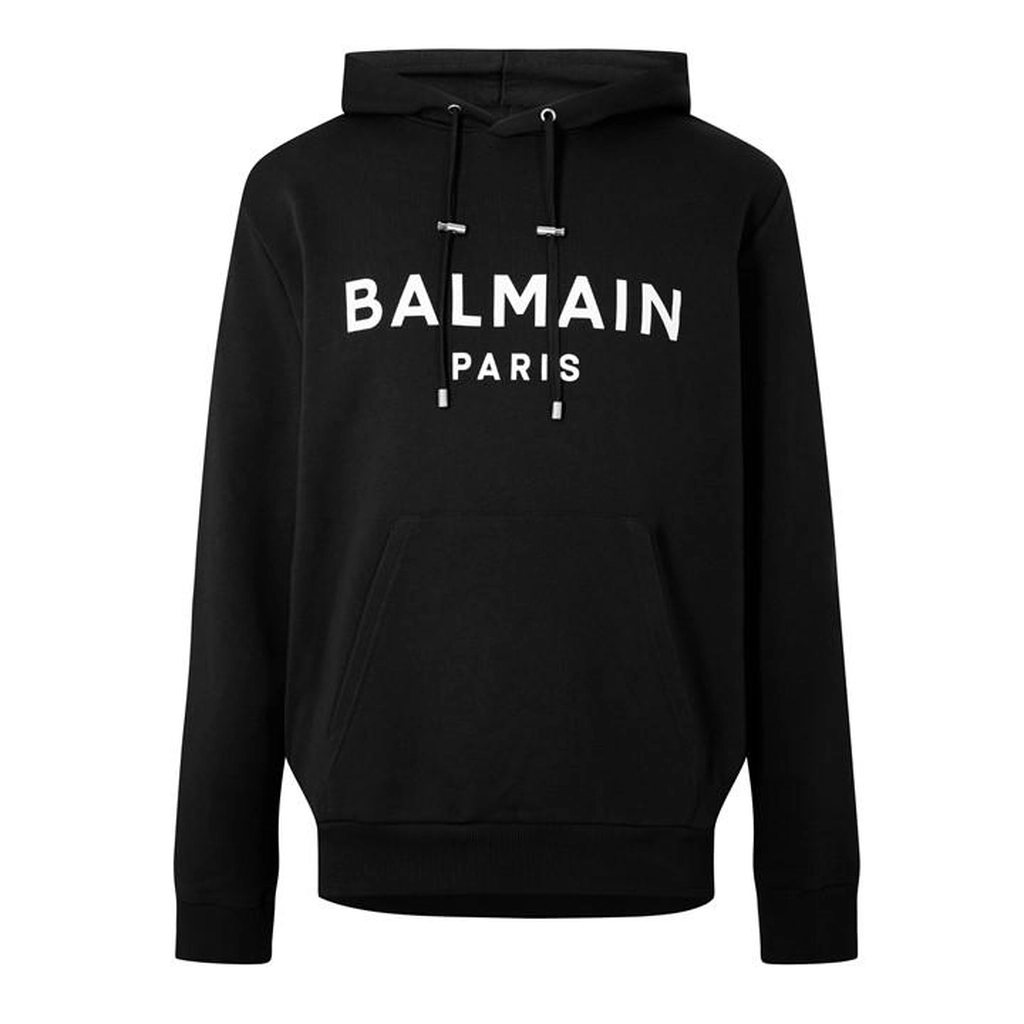 Balmain Men'S Logo Cotton Printed Hoodie - Black