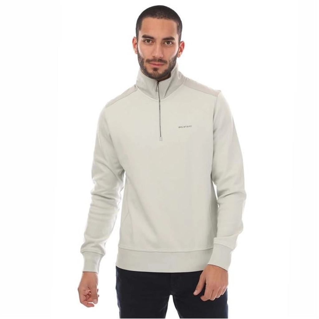 Belstaff Cotton Fleece Alloy Quarter Zip Sweatshirt - White