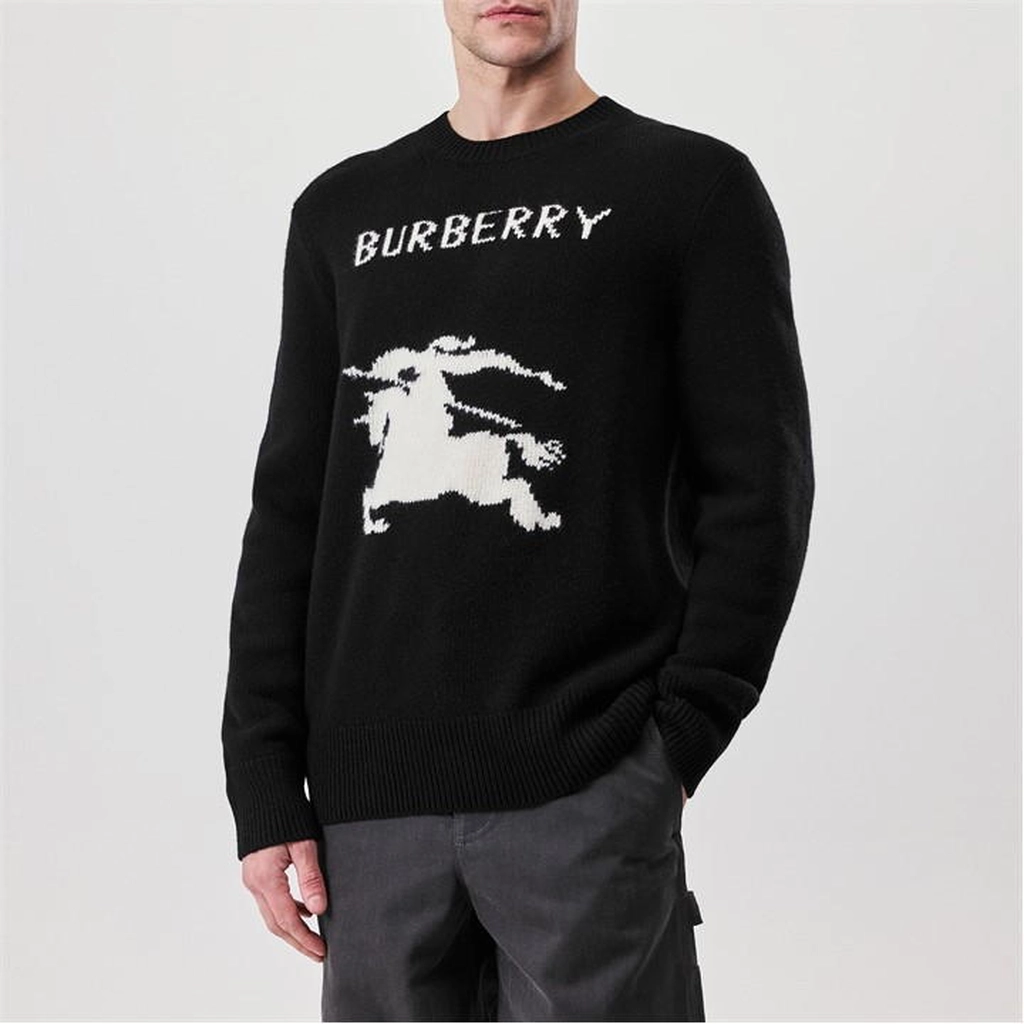 Burberry Cashmere Equestrian Knight Logo Knit Jumper - Black