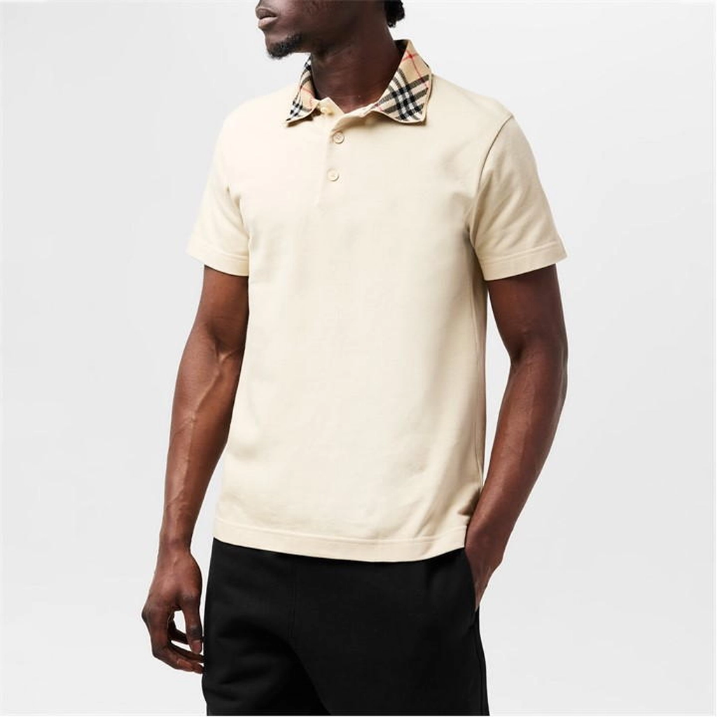 Burberry Check Collar Polo Shirt - Beige