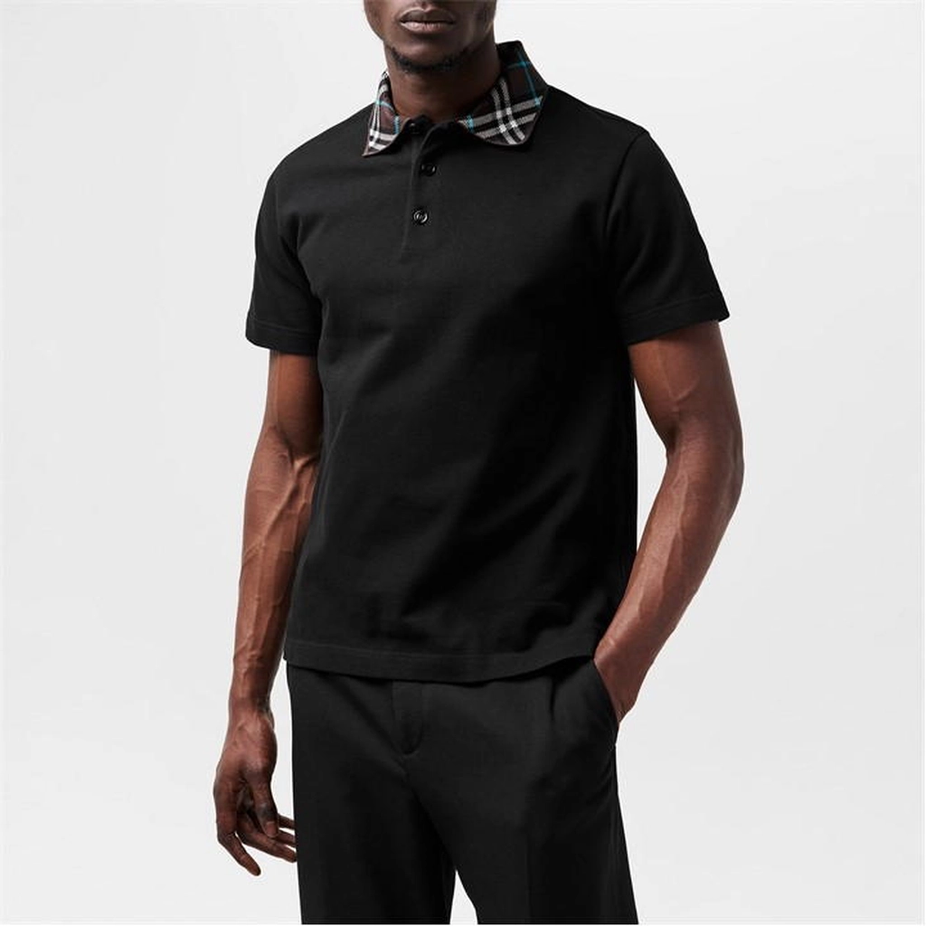 Burberry Check Collar Polo Shirt - Black