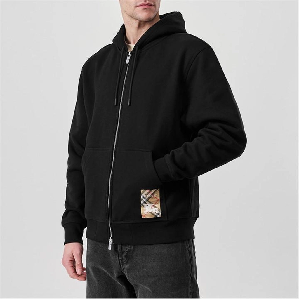Burberry Check Label Zipped Hoodie - Black