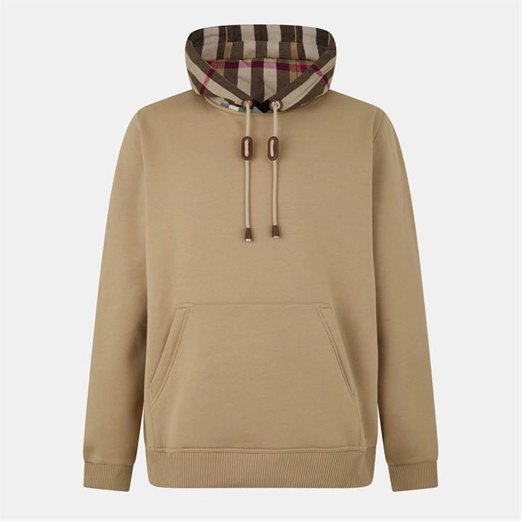 Burberry Men'S Check Cotton Hoodie - Beige