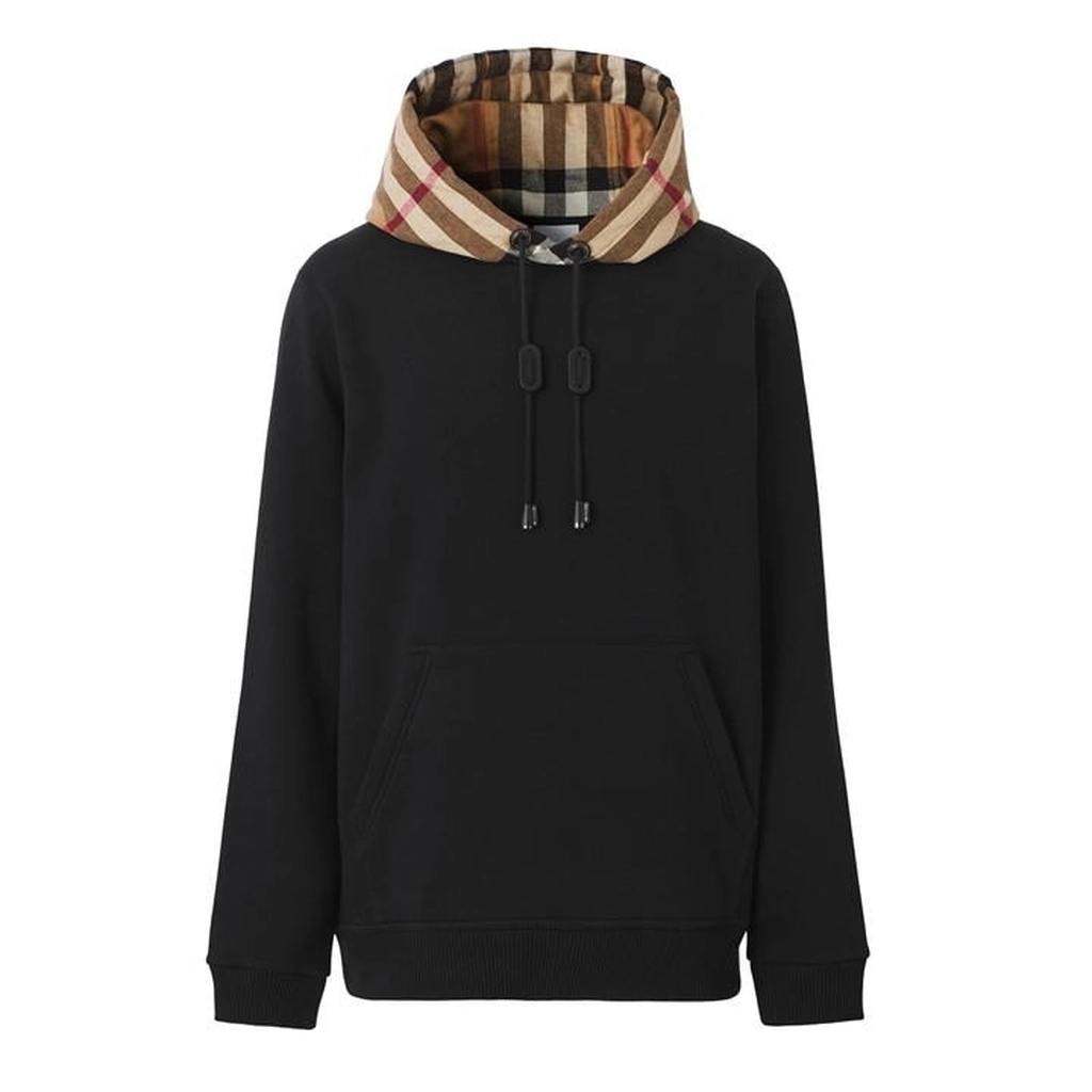Burberry Men'S Check Cotton Hoodie - Black