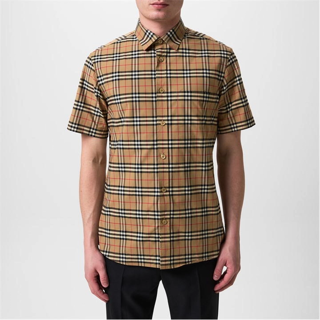 Burberry Men'S Check Cotton Shirt - Beige