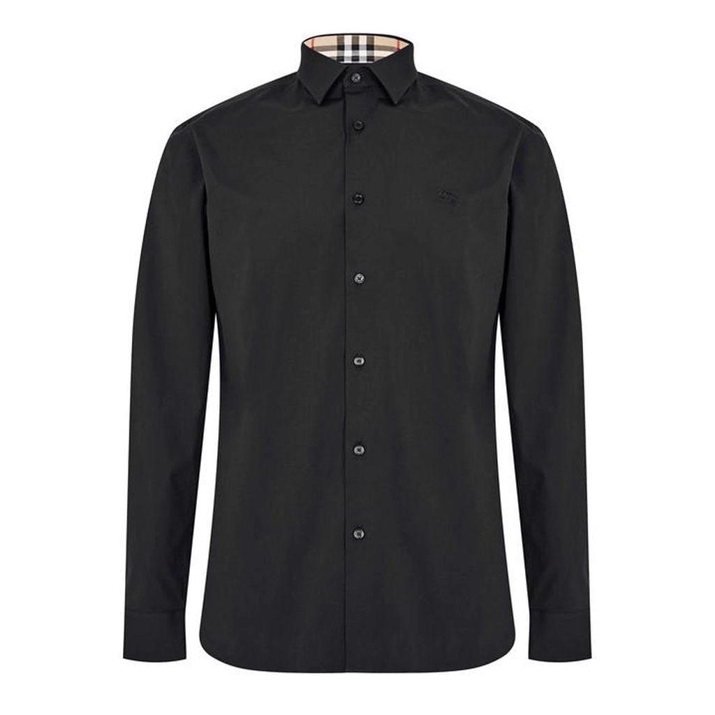 Burberry Men'S Checked Cotton Sherfield Shirt - Black