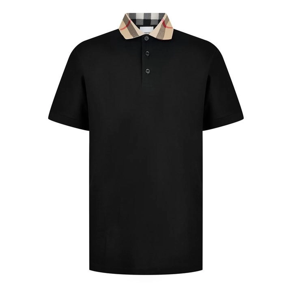 Burberry Men'S Check Cotton Cody Polo Shirt - Black