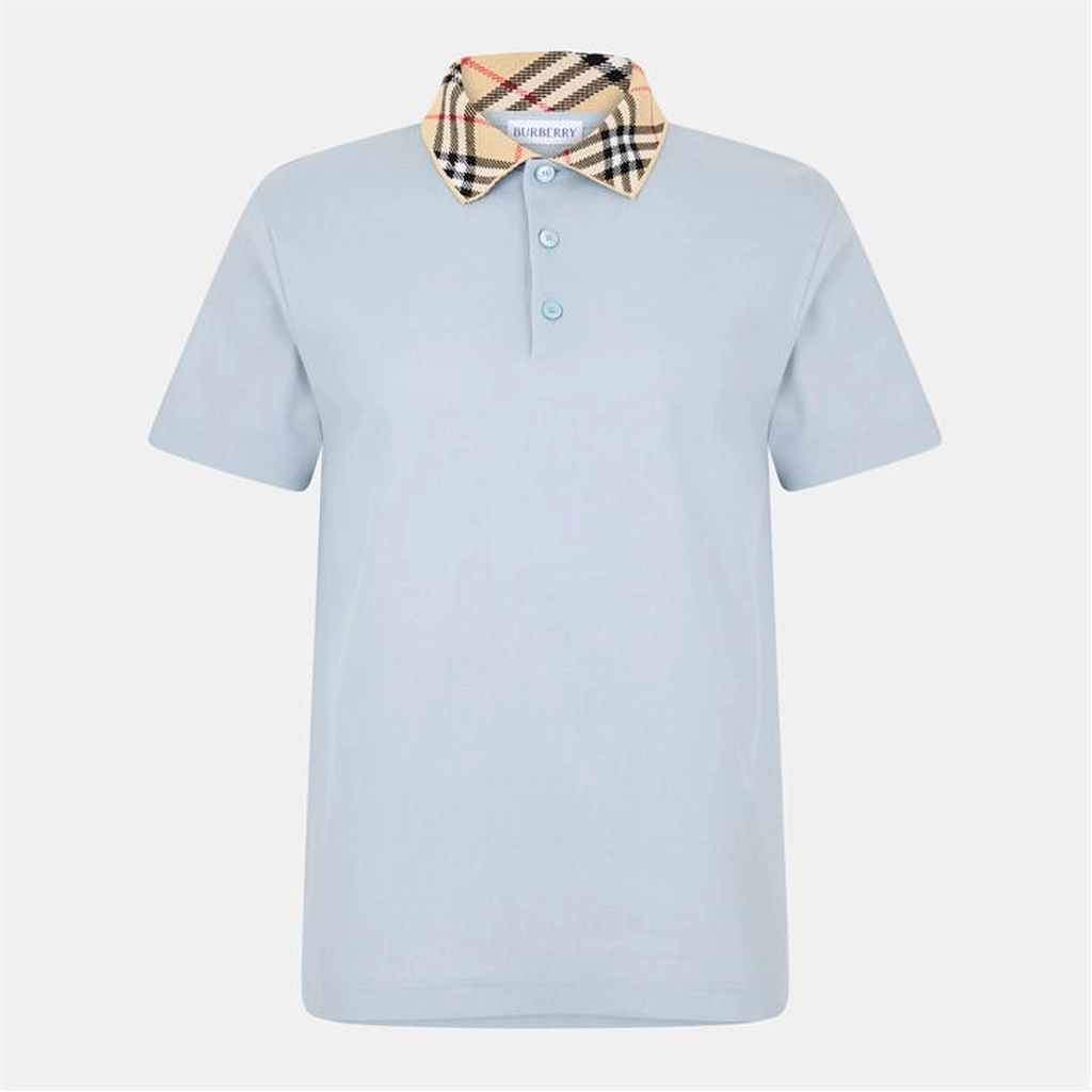 Burberry Men's Check Cotton Cody Polo Shirt - Blue