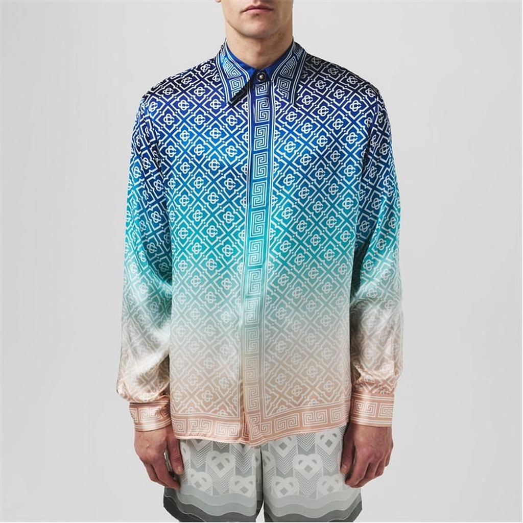Casablanca Long Sleeve Monogram Silk Shirt - Blue