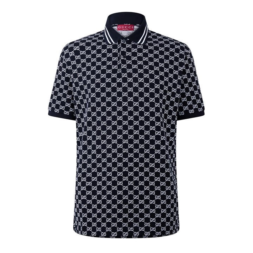 Gucci GG Piquet Jacquard Polo Shirt - Blue