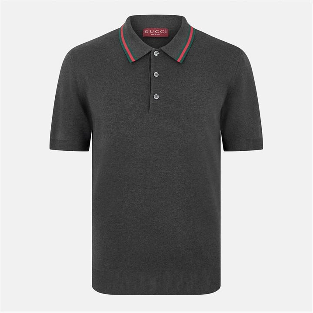 Gucci Silk Cotton Polo Shirt With Web - Grey