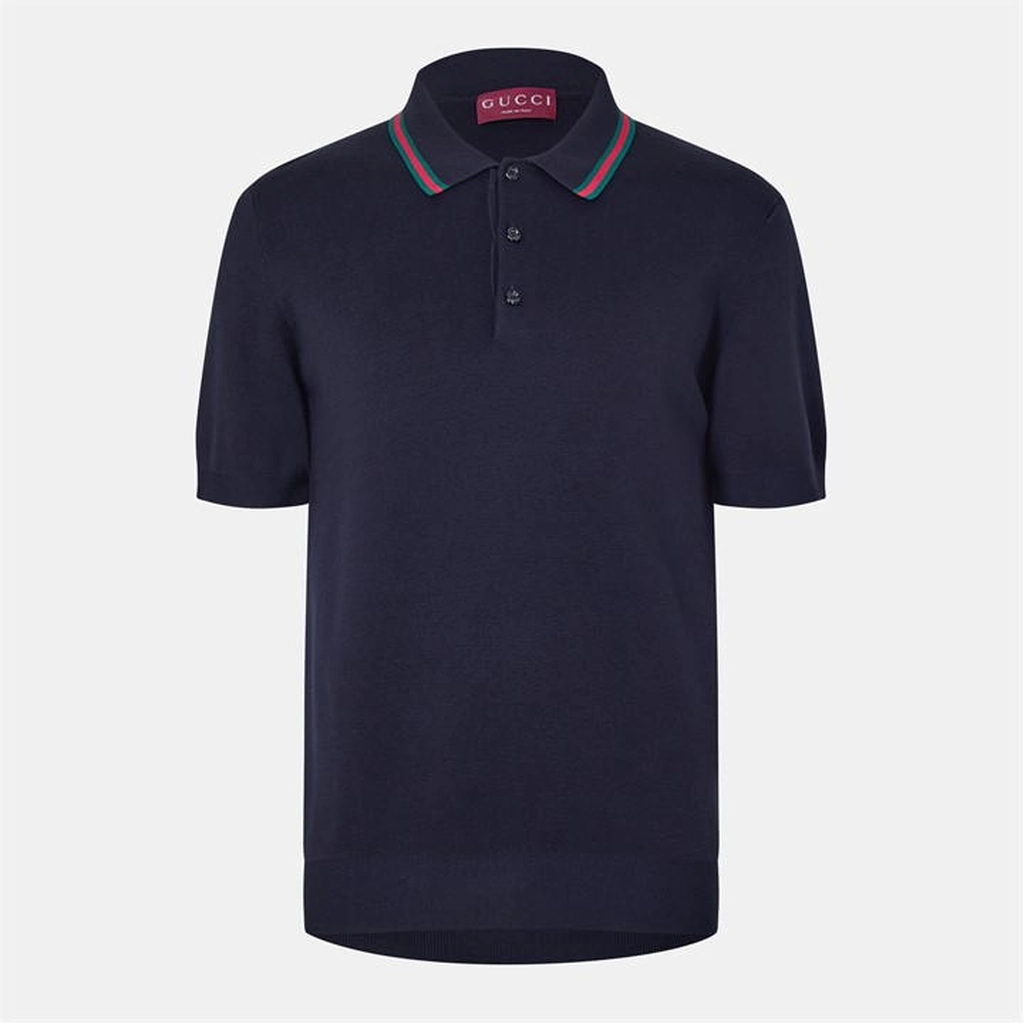 Gucci Silk Cotton Polo Shirt With Web - Blue