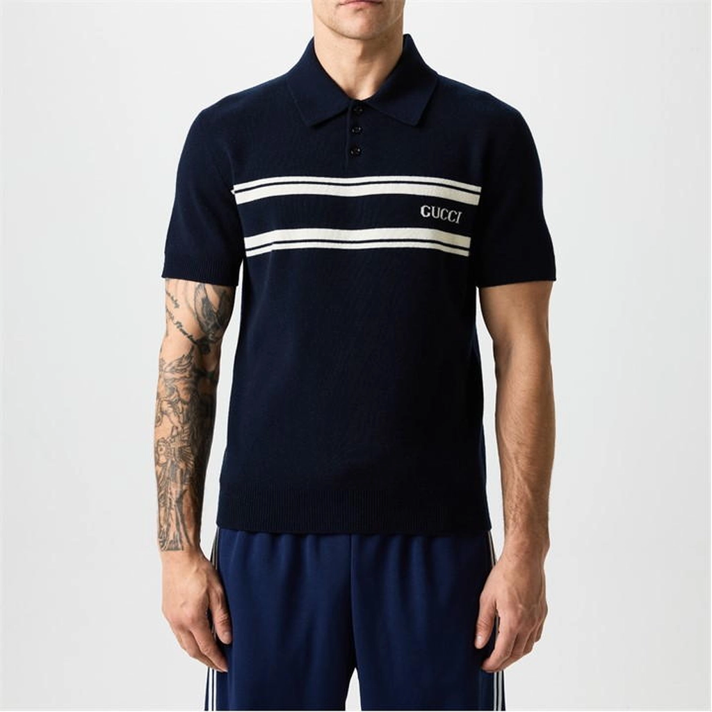 Gucci Stripe Logo Polo Shirt - Blue