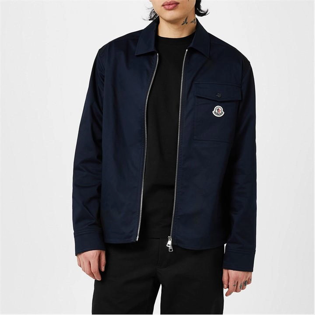 Moncler Men'S Logo Cotton Zip-Up  Overshirt - Blue