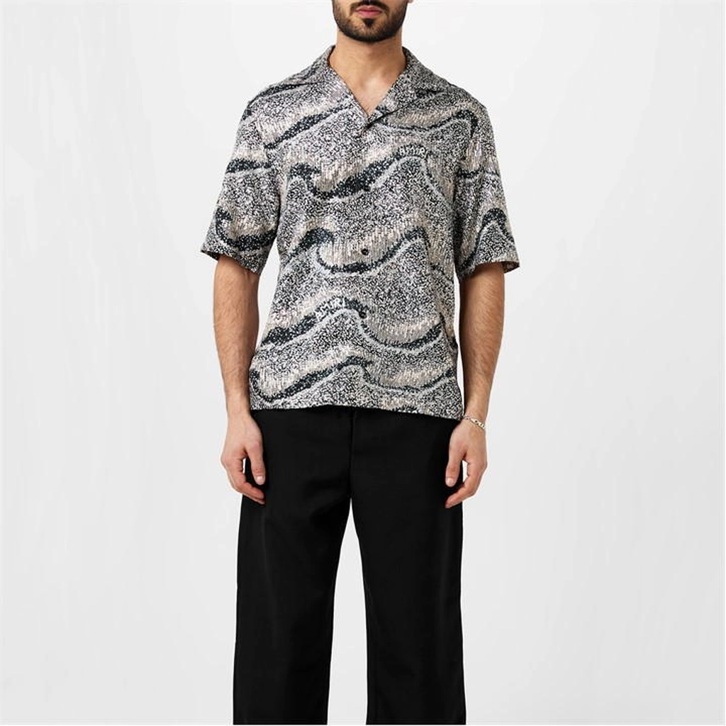 AMIRI Silk Short-Sleeve Embellished Shirt - Grey