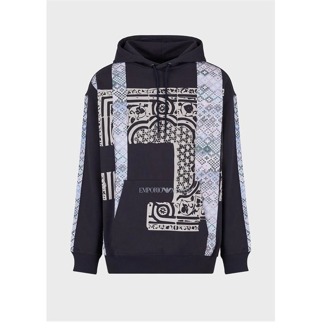 Armani Print Over The Head Hoodie - Blue