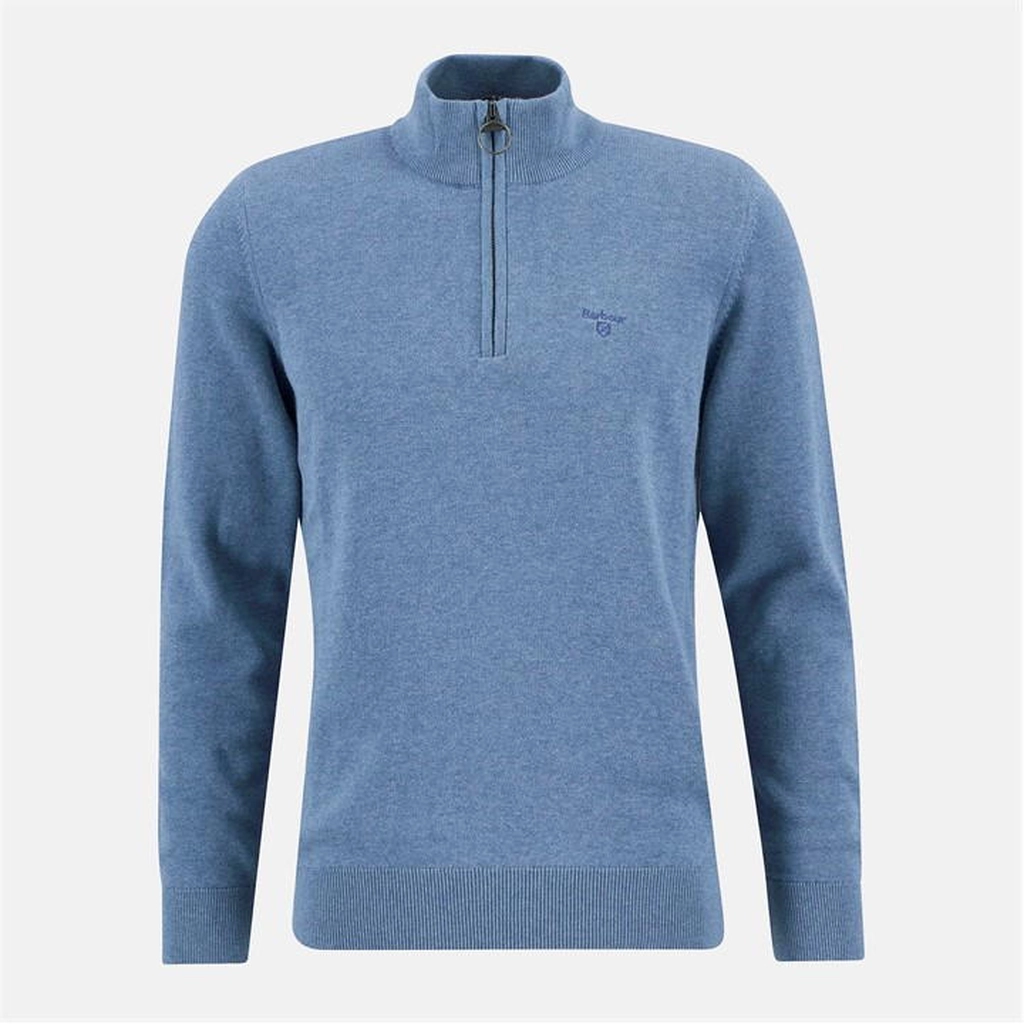 Barbour Men's Half-Zip Cotton Knitted Jumper - Blue