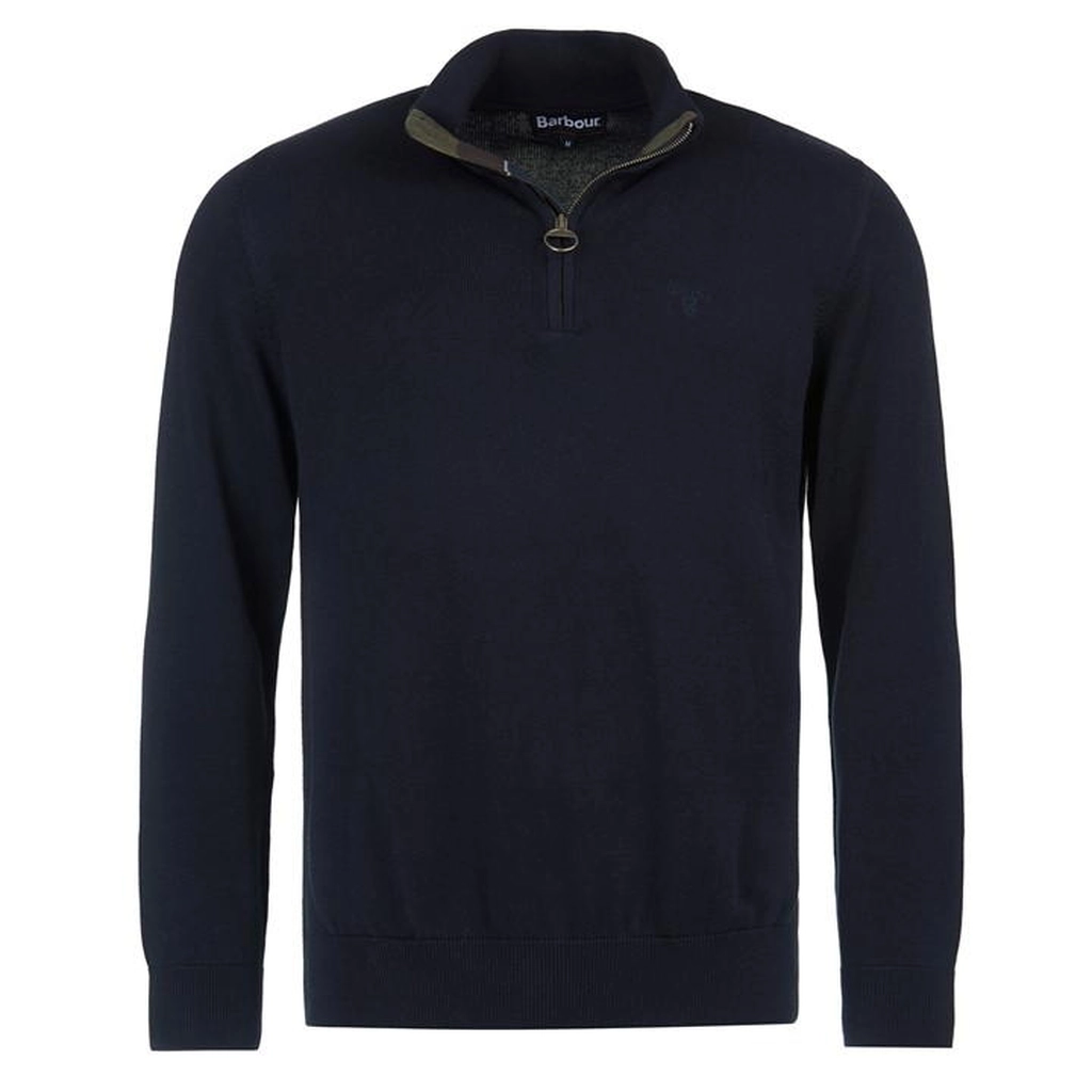Barbour Men's Half-Zip Cotton Knitted Jumper - Blue