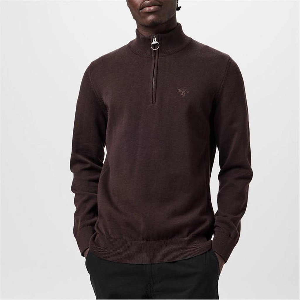 Barbour Men's Half-Zip Cotton Knitted Jumper - Brown