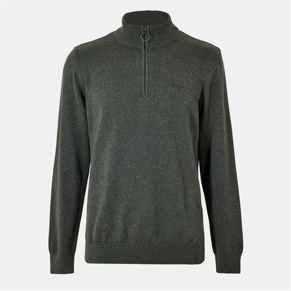 Barbour Men's Half-Zip Cotton Knitted Jumper - Green