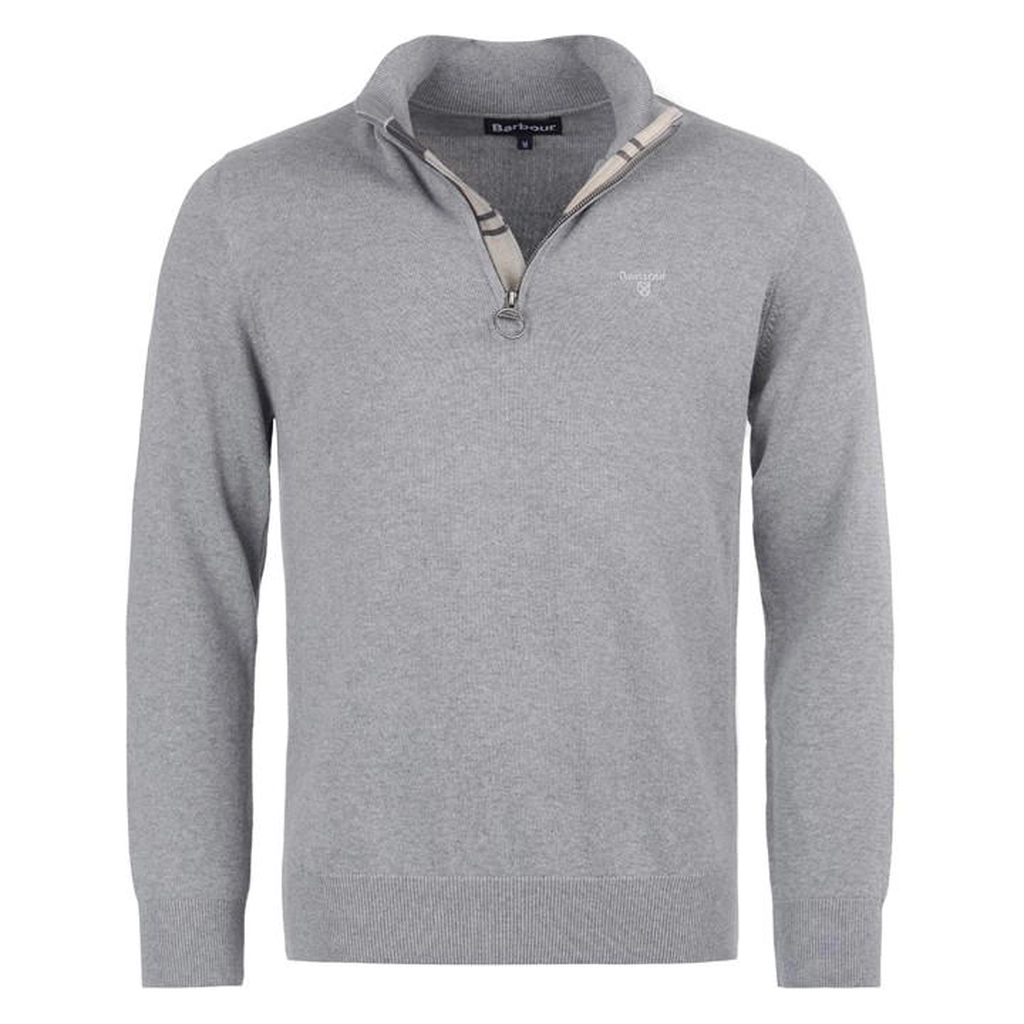 Barbour Men's Half-Zip Cotton Knitted Jumper - Grey