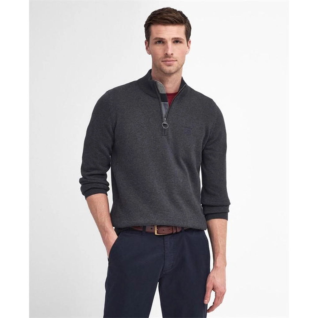 Barbour Men's Half-Zip Cotton Knitted Jumper - Grey