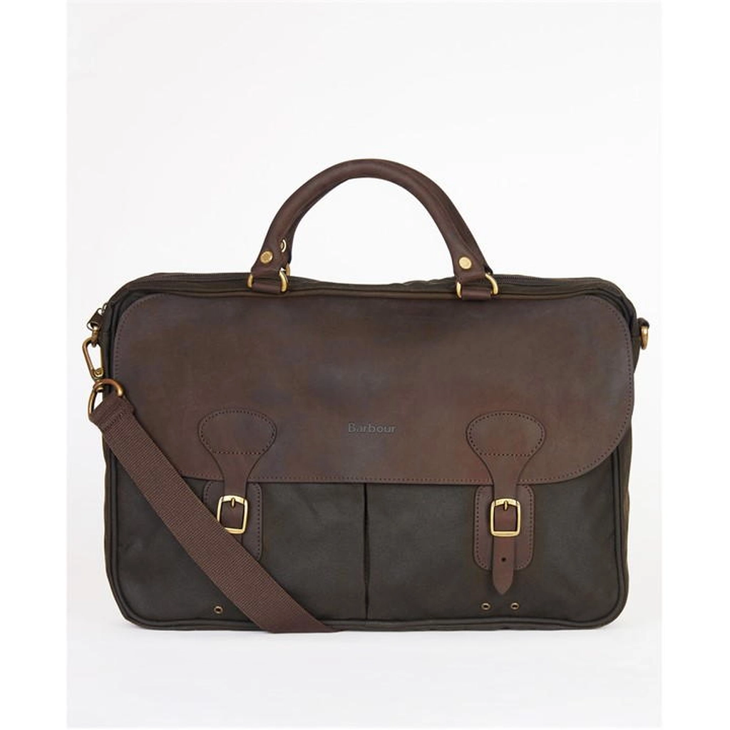 Barbour Men's Leather Laptop Document Bag - Brown