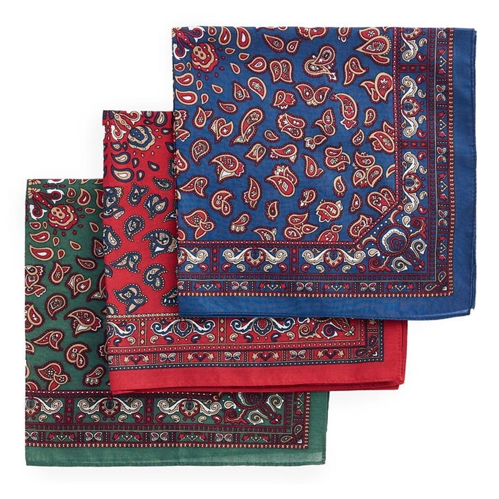 Barbour Men's Paisley Cotton 3-Pack Handkerchiefs - Blue
