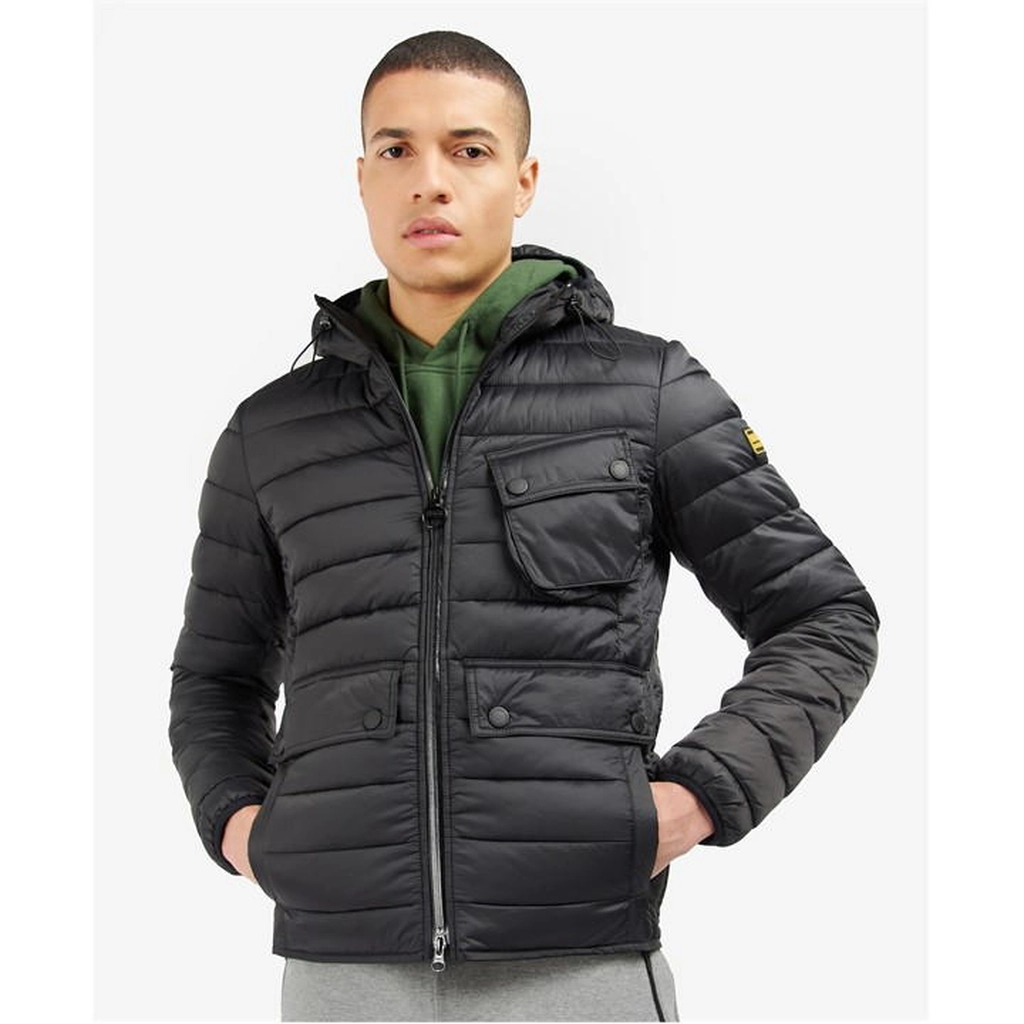 Barbour Racer Ouston Hooded Quilted Jacket - Black