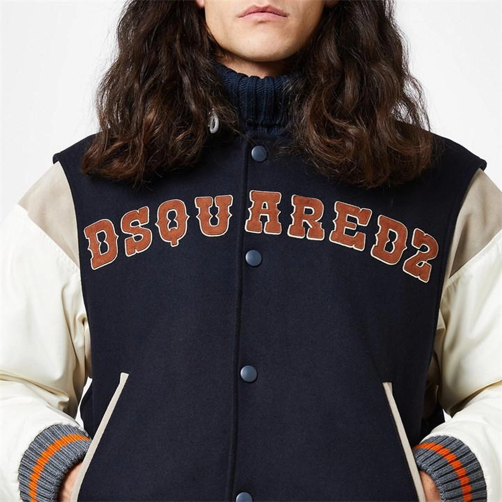 Dsquared2 Varsity Hooded Bomber Jacket - Blue