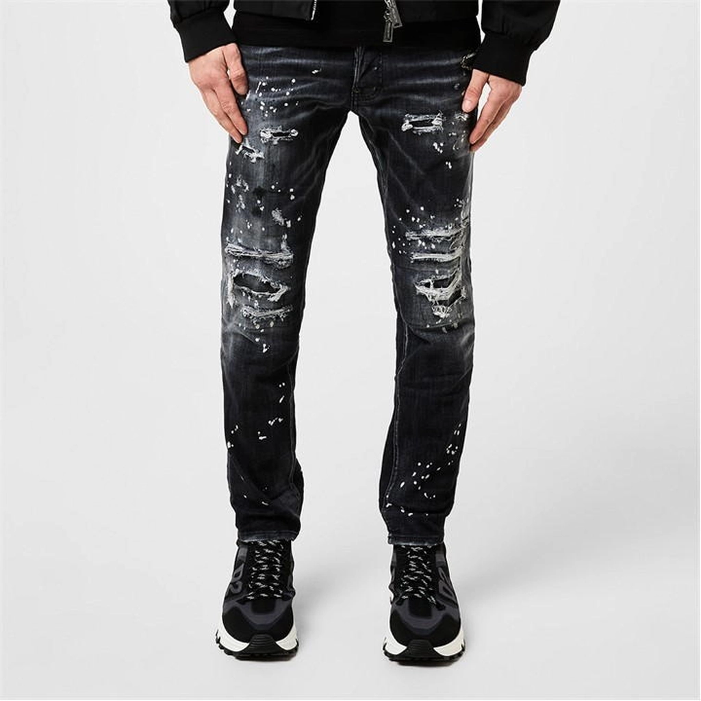 Dsquared2 Distressed Paint Splatter Jeans - Black
