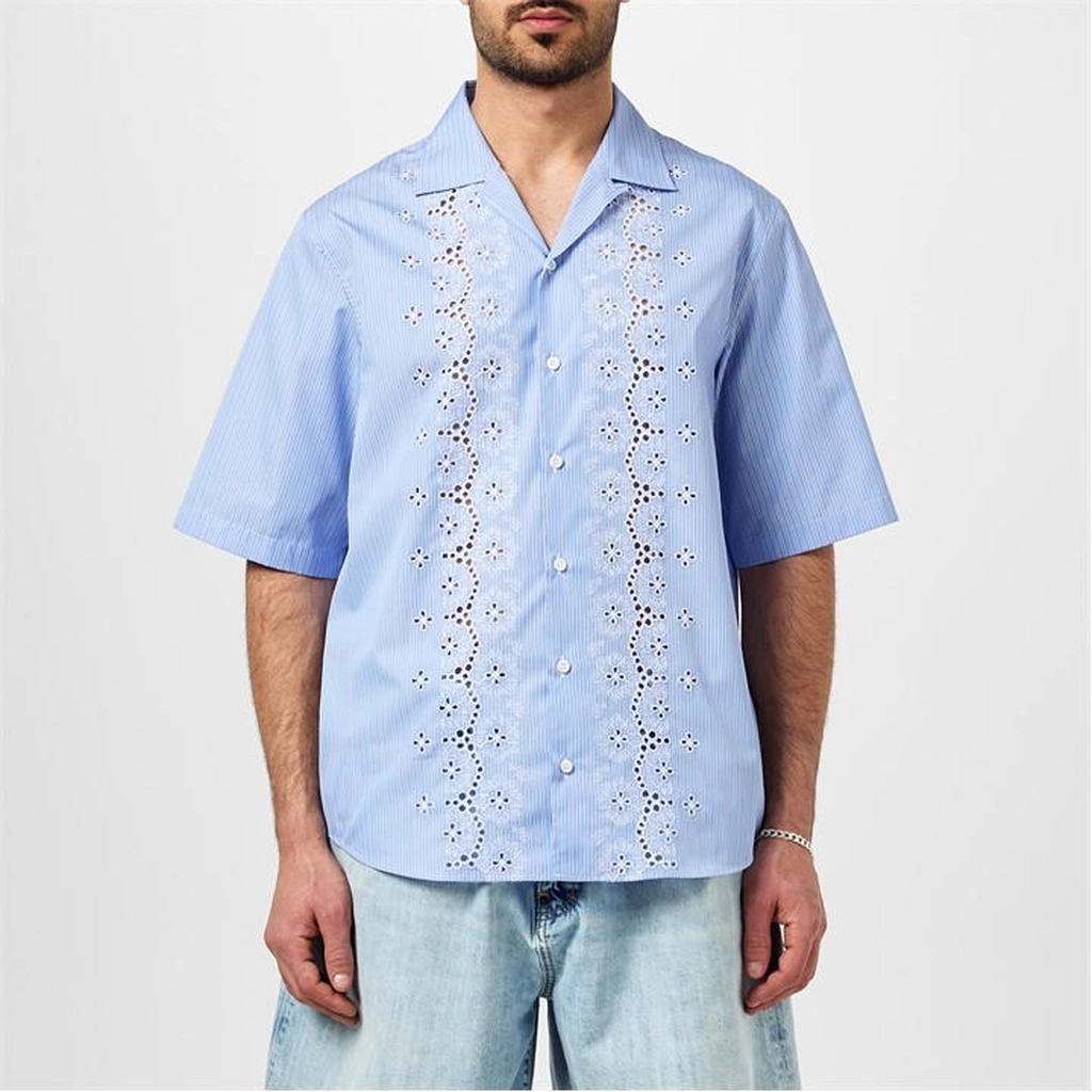 Dsquared2 Floral Lace Striped Short Sleeve Shirt - Blue