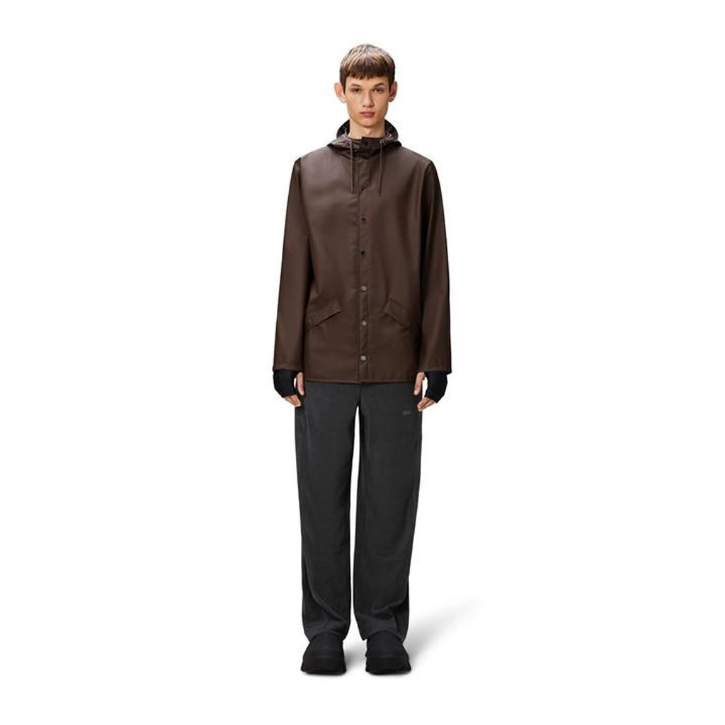 RAINS Short Hooded Rain Jacket - Brown