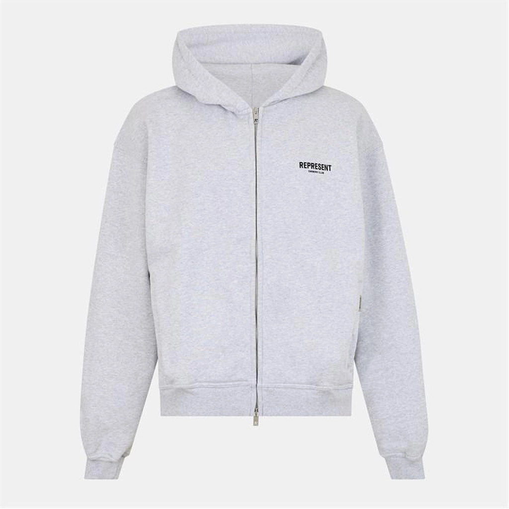 Represent Men's Logo Cotton Owners Club Zip Hoodie - Grey